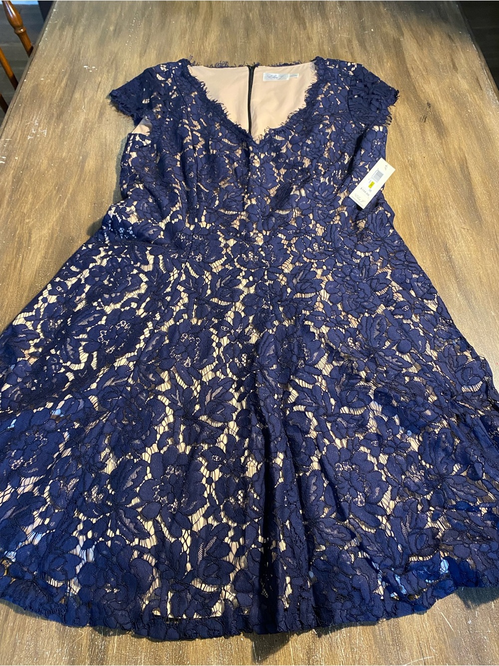 Eliza J Navy Blue Lace Midi Dress